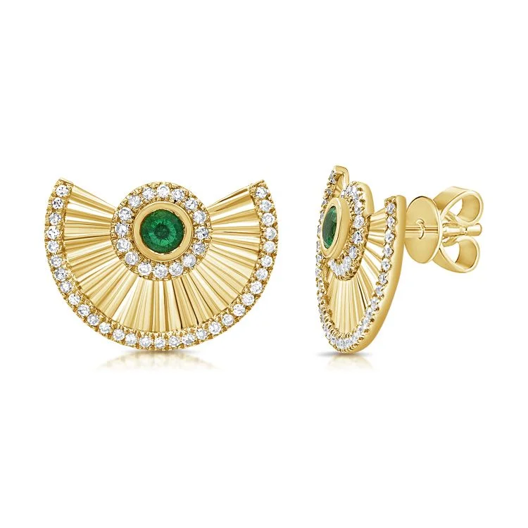 Women’s sterling silver earrings-Fluted Emerald Half Round Statement Earrings