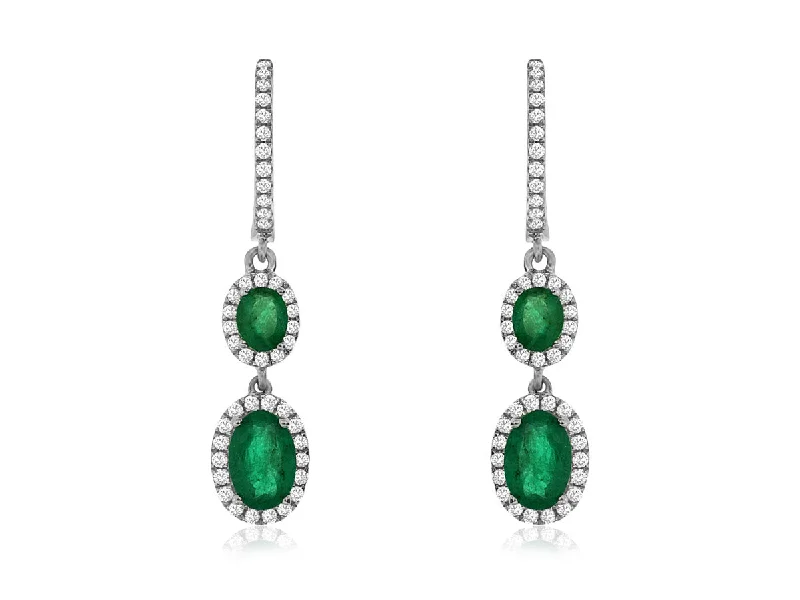 Women’s bohemian earrings-Double Emerald Drop Earrings