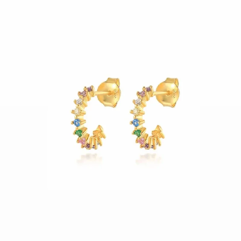 Women’s gold stud earrings-Josie Rainbow Gem Hoops