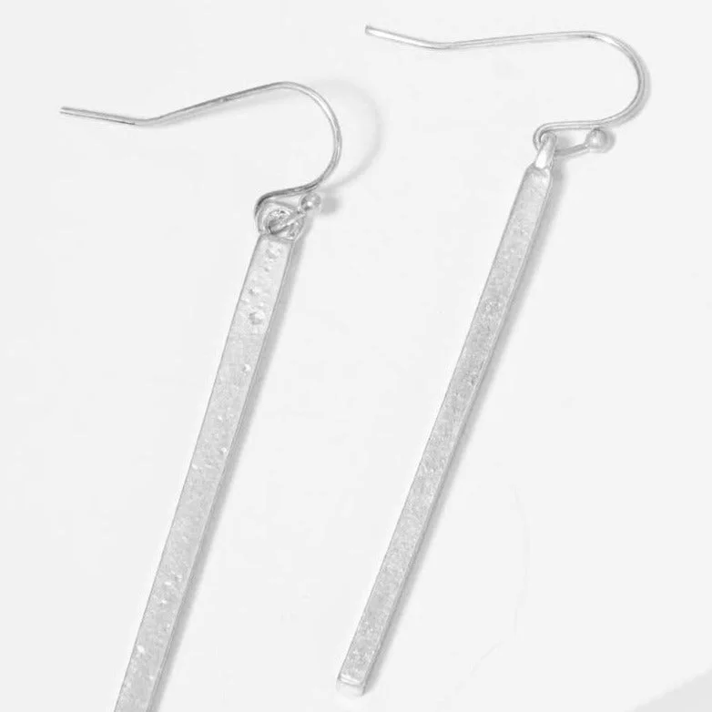 Women’s large statement earrings-Silver Polished Metal Bar Drop Earrings