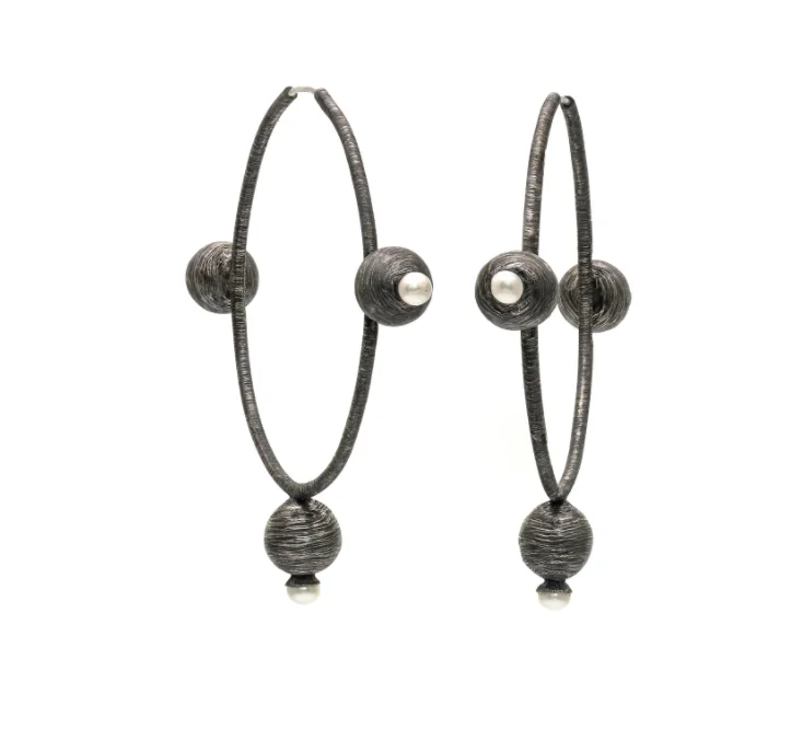 Women’s vintage earrings-Mariella Pilato Pearl Planetary Hoops