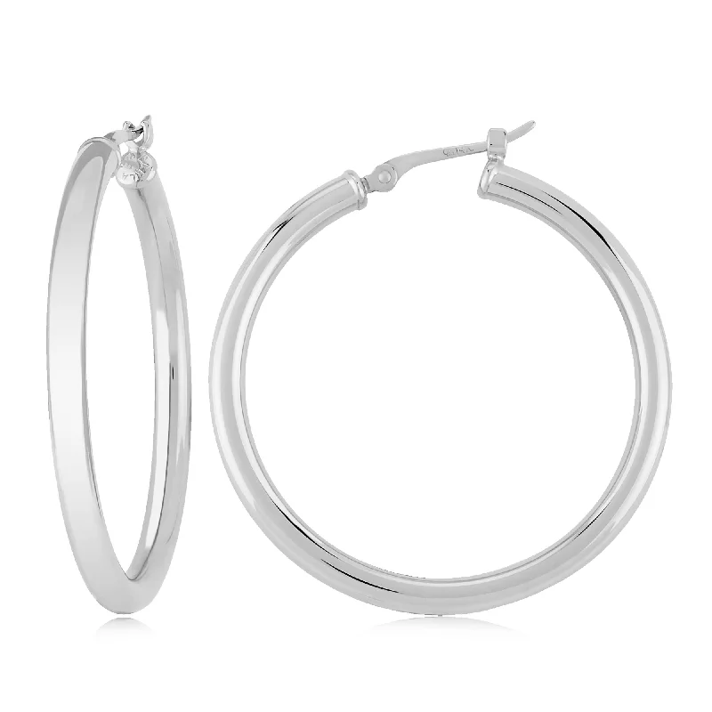 Women’s chain earrings-2.5x25mm White Gold Hoop Earrings