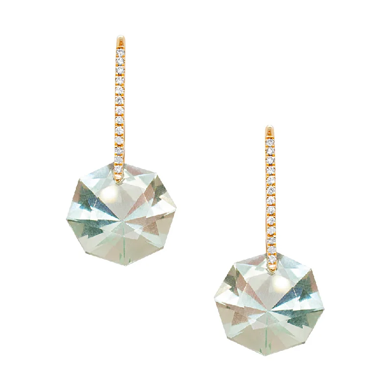 Women’s geometric earrings-Reid Earrings Yellow Gold Green Amethyst Octagon