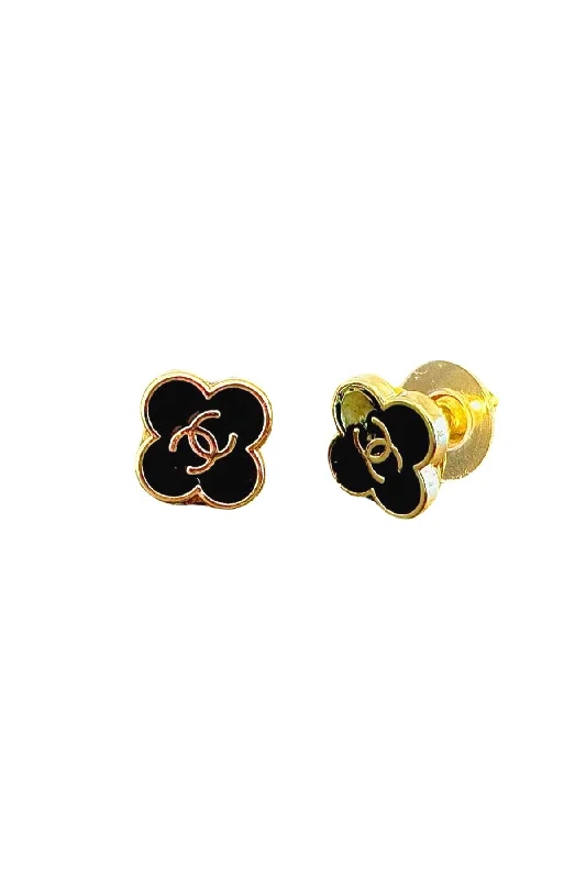 Women’s layered earrings-CC Black Clover Button Earrings