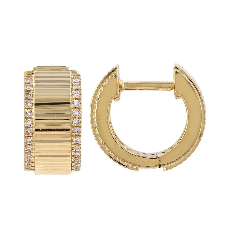 Women’s bold statement earrings-Fluted Bold Diamond Huggies