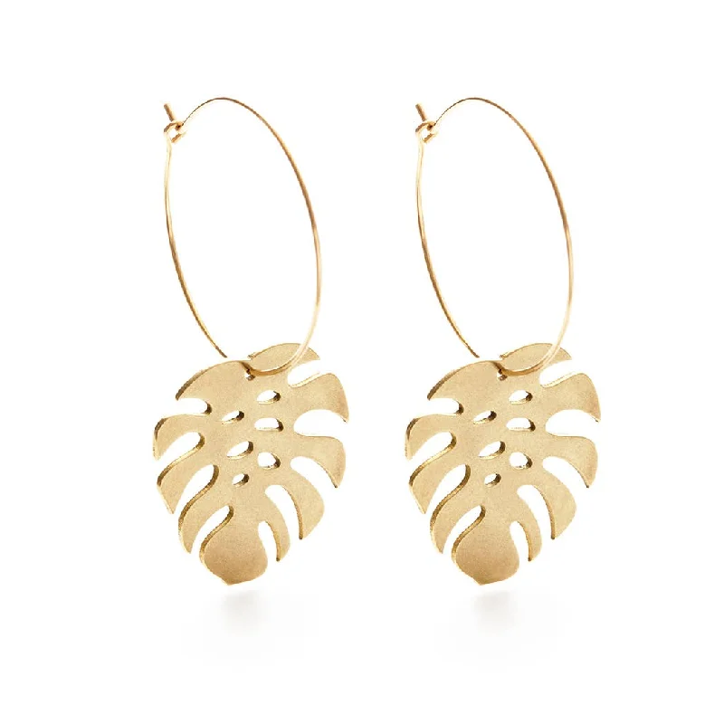 Women’s art deco earrings-Monstera Hoops