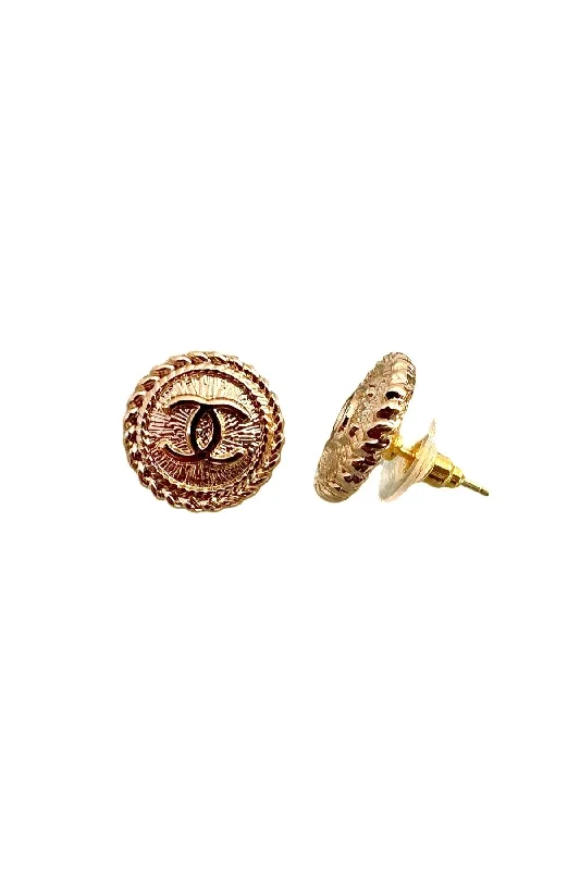 Women’s hoop earrings-CC Gold Coin Button Earrings