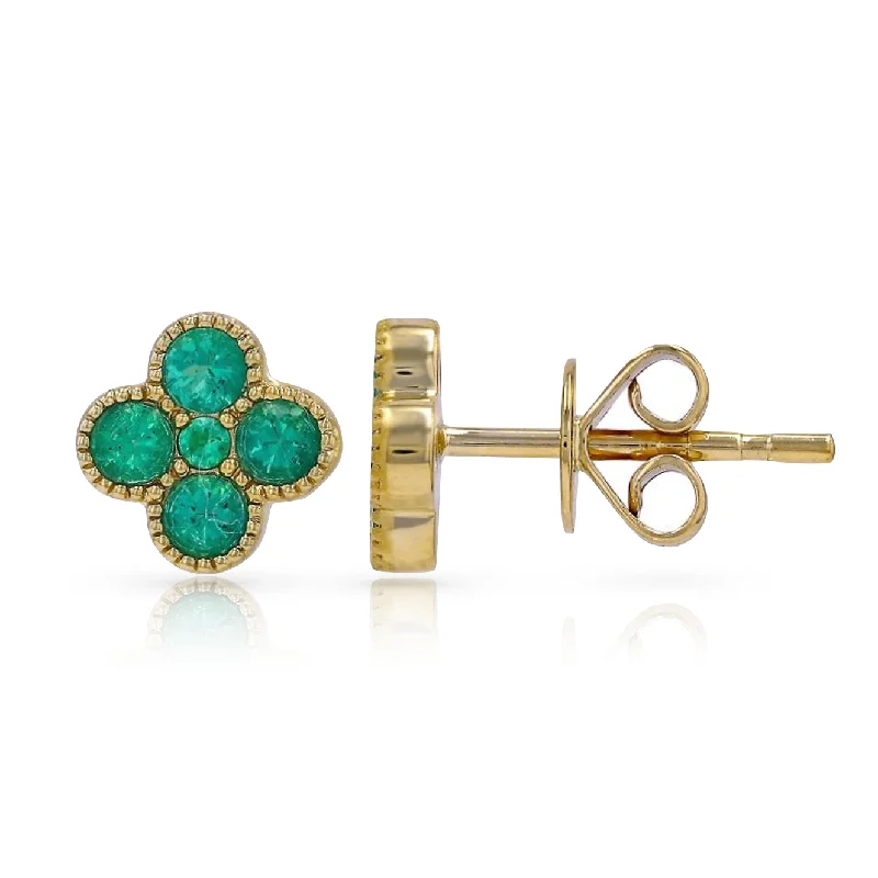 Women’s geometric stud earrings-Emerald Clover Studs