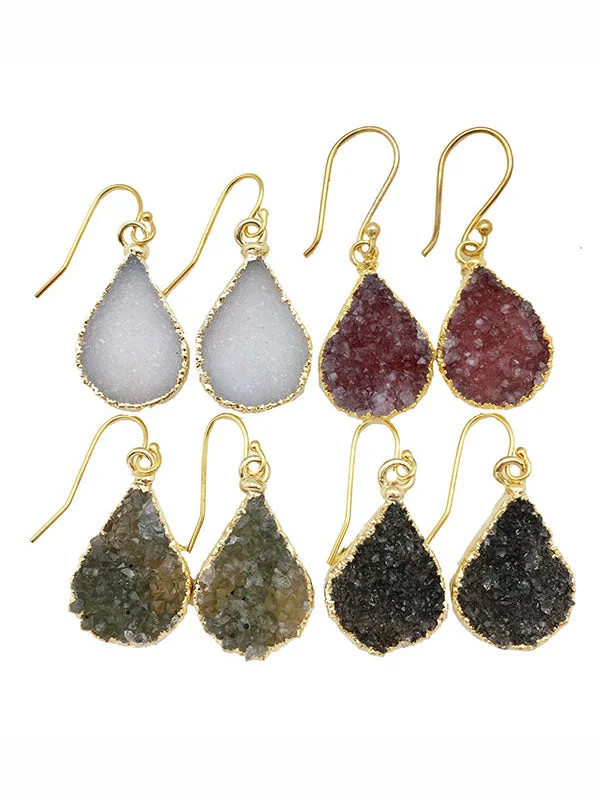 Women’s diamond stud earrings-Double Druzy Teardrop Earrings