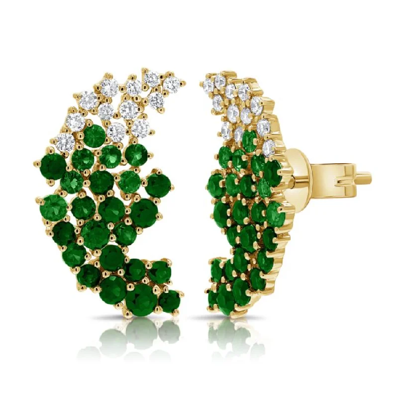 Women’s crystal earrings-Scattered Green Tsavorite+ Diamond Statement Earrings