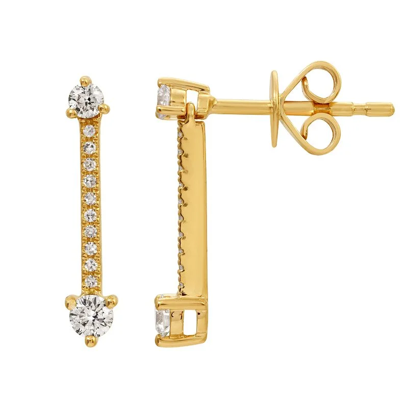 Women’s gold stud earrings-Bar & Diamond Studs