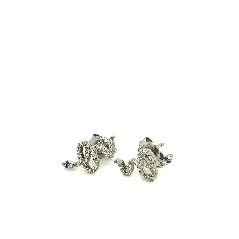 Women’s statement gemstone earrings-Diamond Coiled Snake Stud Earrings