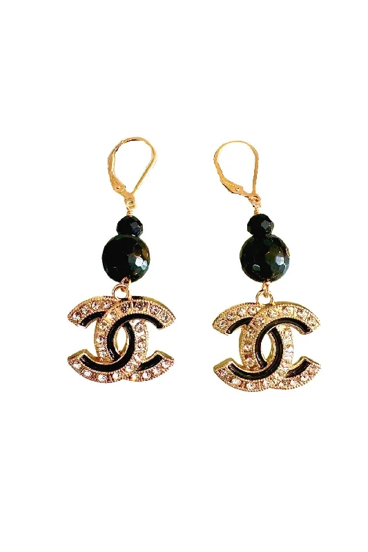 Women’s butterfly earrings-CC Cutout CZ Onyx Dangle Earrings