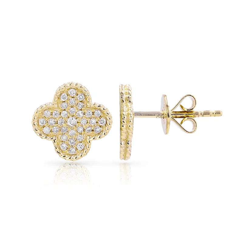 Women’s art-inspired earrings-Diamond Pave Clover Studs