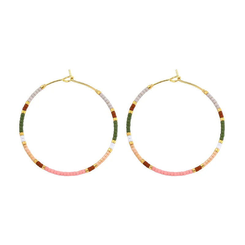 Women’s bohemian earrings-Miyuki Delica Hoop Earrings Blush Green Gold