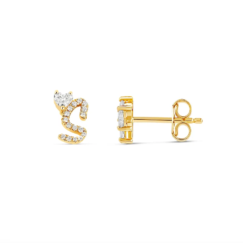 Women’s celestial earrings-Floating Diamond Initial Stud