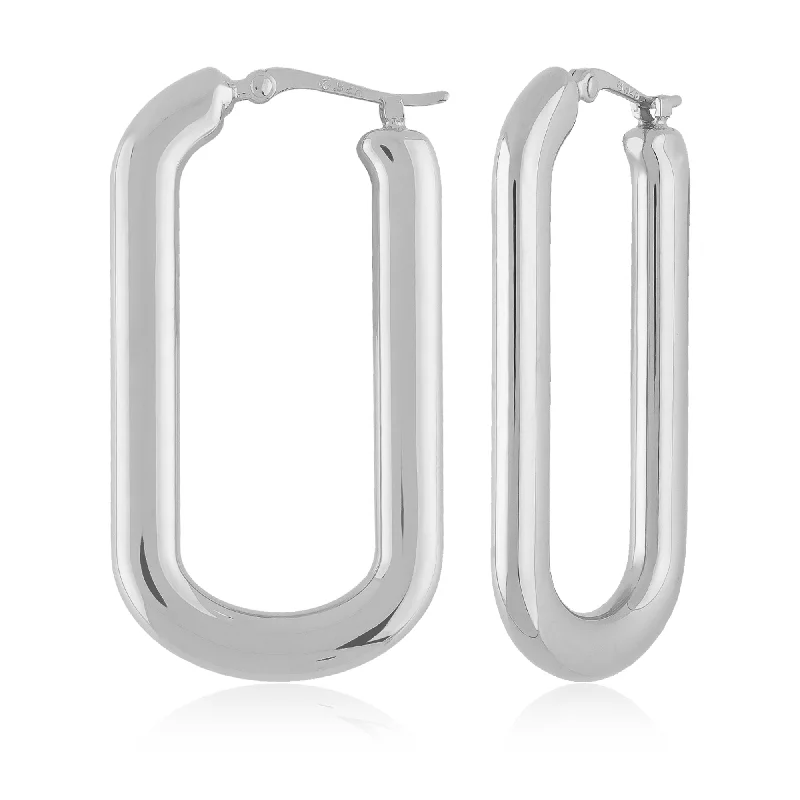 Women’s elegant drop earrings-Sterling silver puffy oval hoop