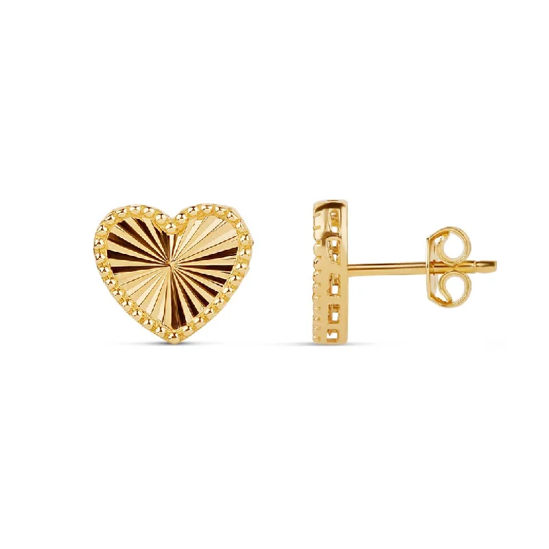 Women’s rhinestone earrings-Fluted Heart Studs