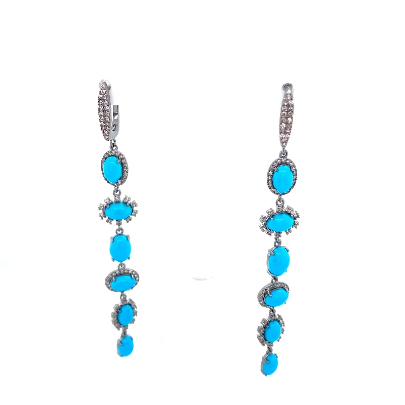 Women’s layered earrings-Turquoise & Diamond Dangle Earring