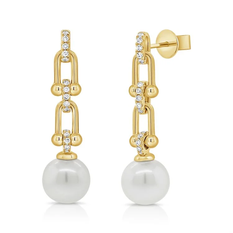 Women’s simple hoop earrings-Pearl & Chain Pave Earrings