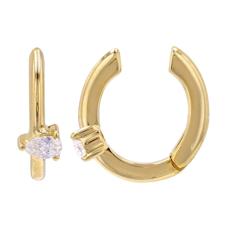 Women’s diamond drop earrings-Solid Pear Diamond Ear Cuff (Single)