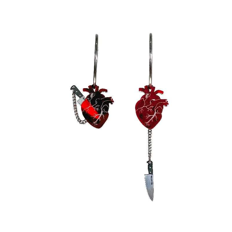 Women’s luxury stud earrings-Chopped Heart Hoops Red/Silver/Black