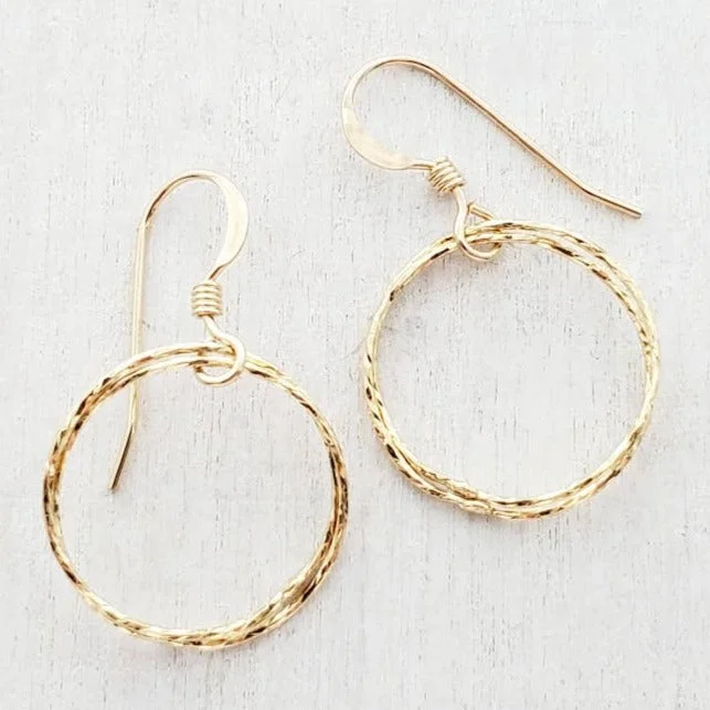 Women’s star earrings-Gold Diamond Cut Circle Earrings