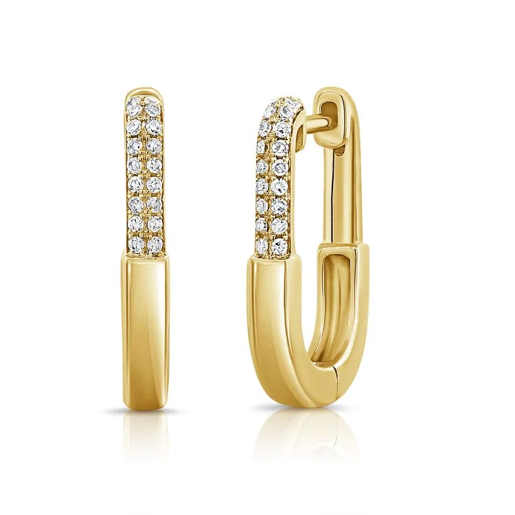 Women’s moon-shaped earrings-Diamond Lock Huggies