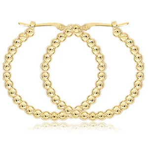 Women’s golden drop earrings-14k yellow gold beaded hoop