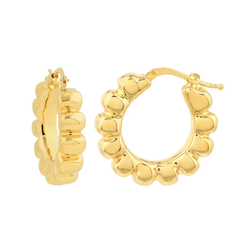 Women’s sapphire earrings-Puffy Gold Scalloped Hoop Earrings