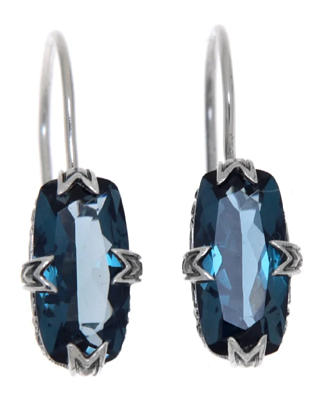 Women’s custom hoop earrings-Vintage Inspired London Blue Topaz Leverback Earrings