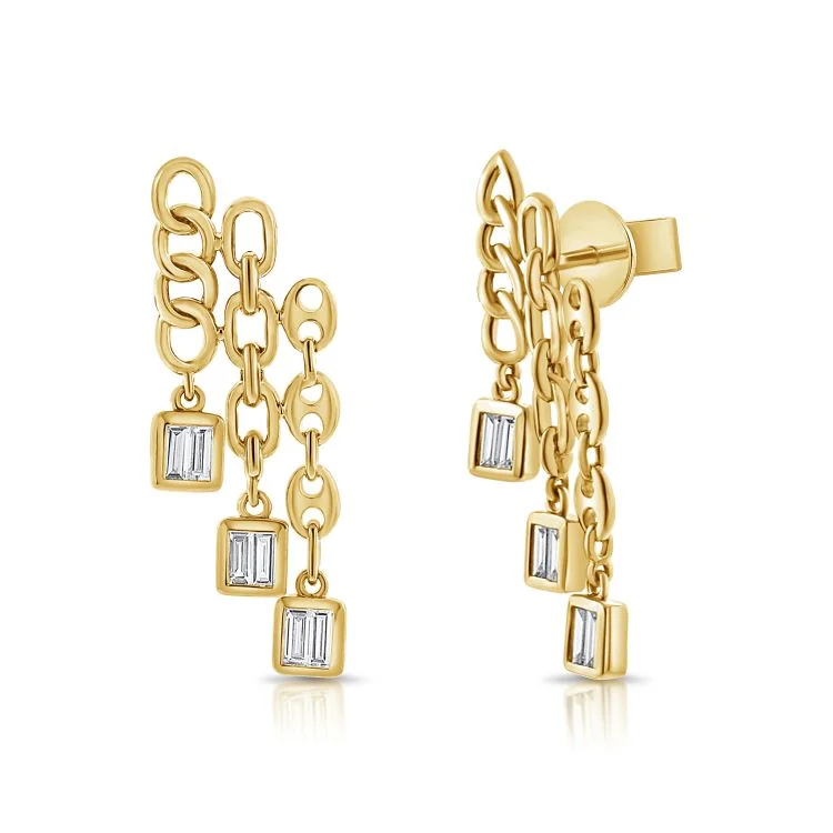 Women’s gold earrings-Chain Statement Baguette Earrings