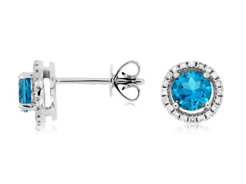 Women’s simple hoop earrings-Blue Topaz Diamond Halo Earrings