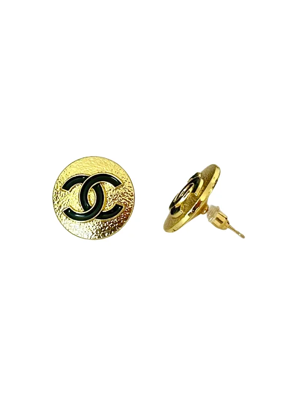 Women’s unique earrings-CC Black & Gold Button Earrings