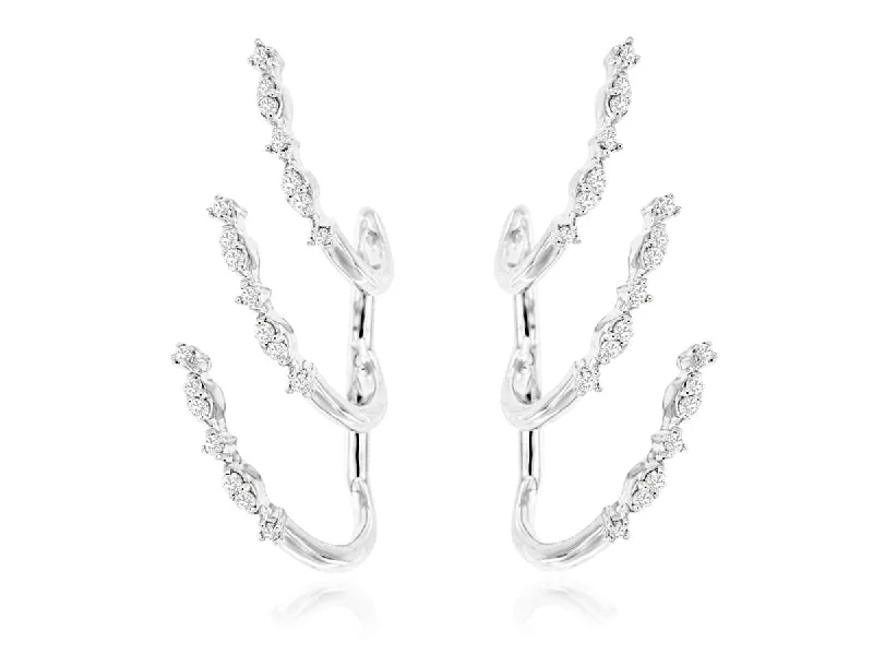 Women’s beaded earrings-Three Row Diamond Earring