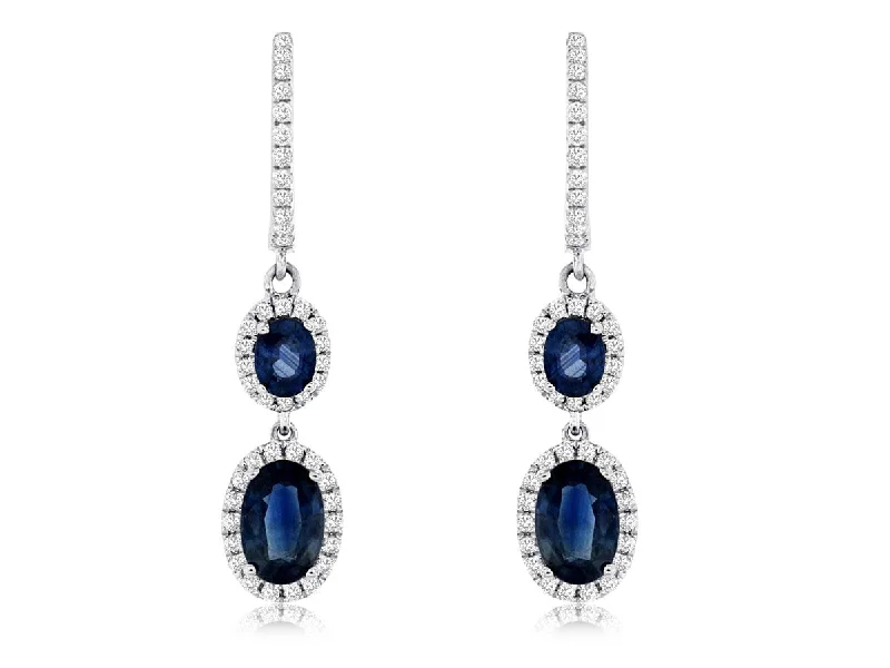 Women’s rose gold earrings-Double Sapphire & Diamond Drop Earrings