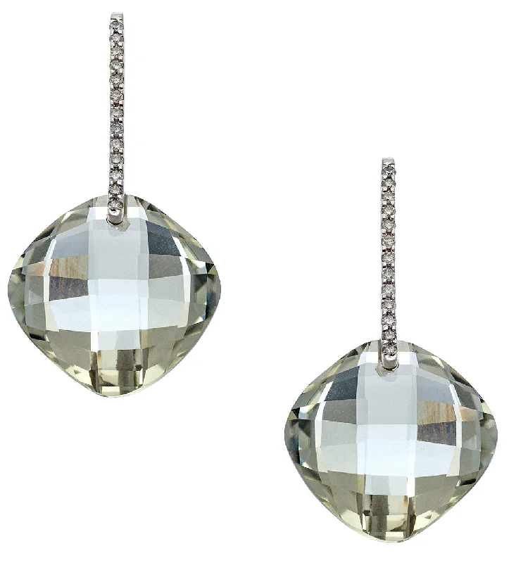 Women’s adjustable earrings-Reid Earrings Silver Green Amethyst LG Cushion