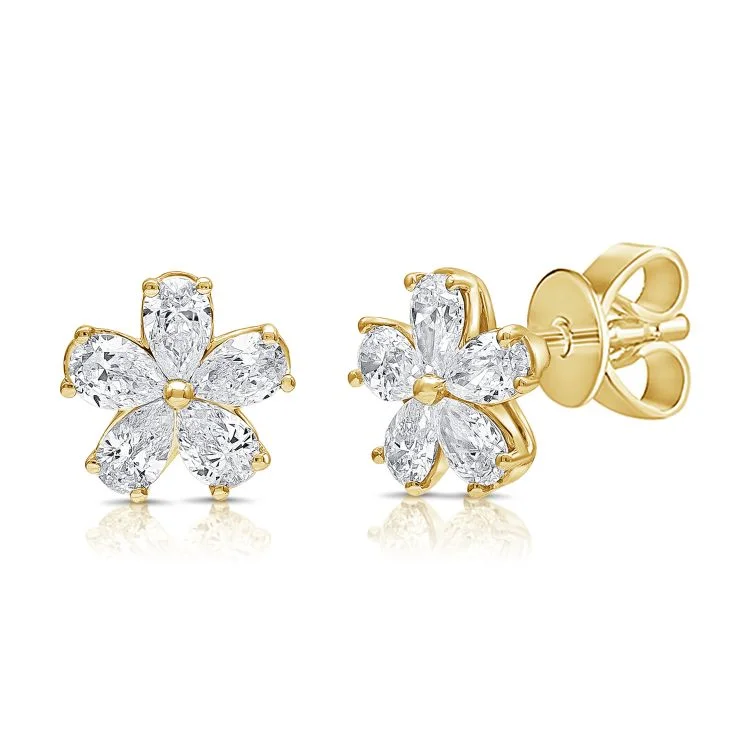 Women’s small hoop earrings-Pear Diamond Fancy Cut Flower Studs