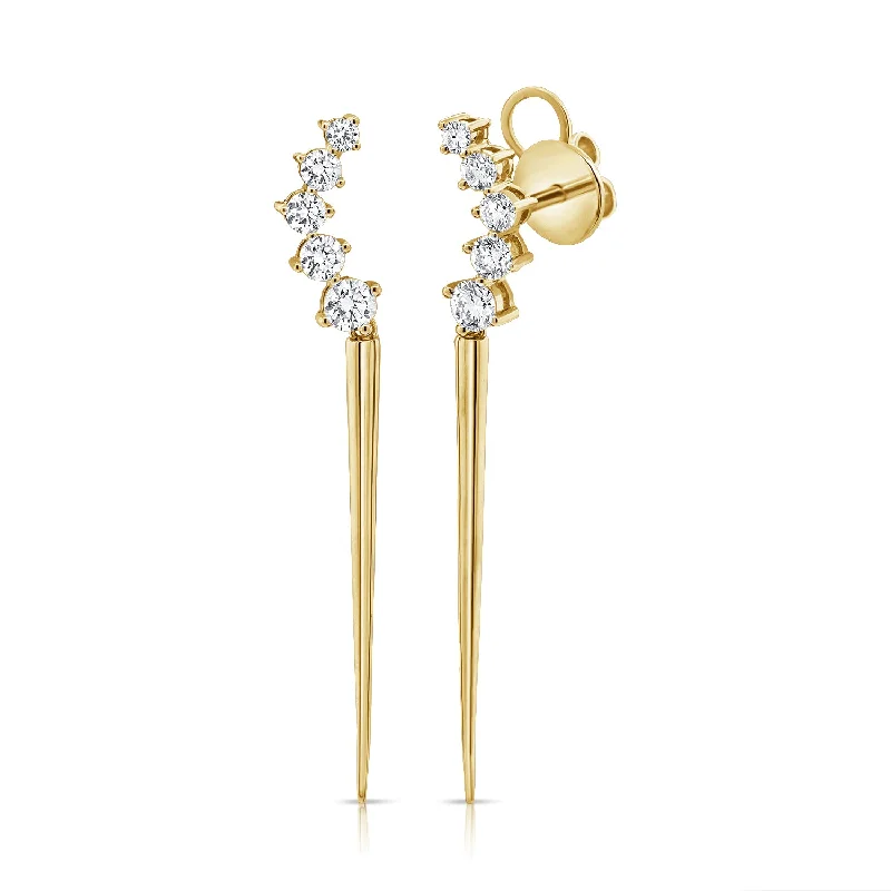 Women’s gold diamond earrings-Graduated Diamond Crawler + Spike Drop Earrings