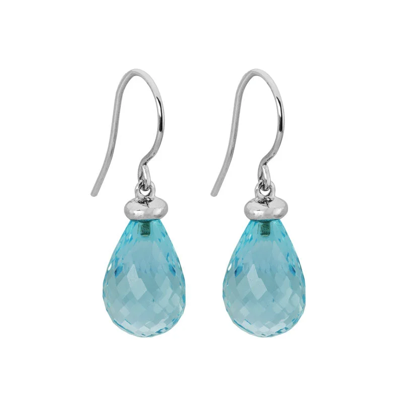 Women’s custom hoop earrings-Blue Topaz Briollette Dangle Earrings