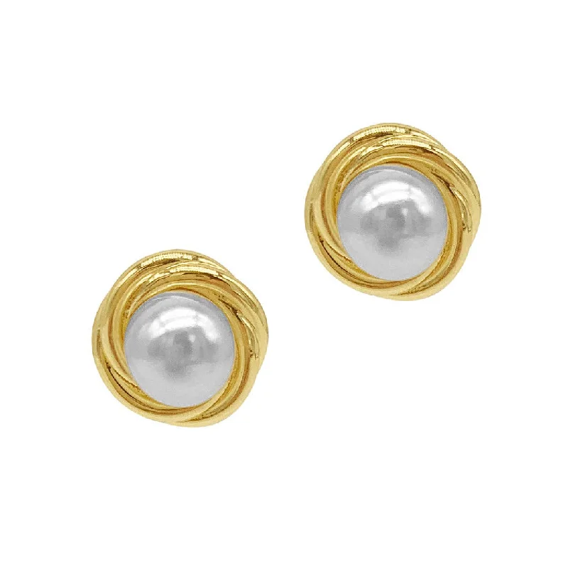 Women’s dangly earrings-Pearl Framed Earrings Gold