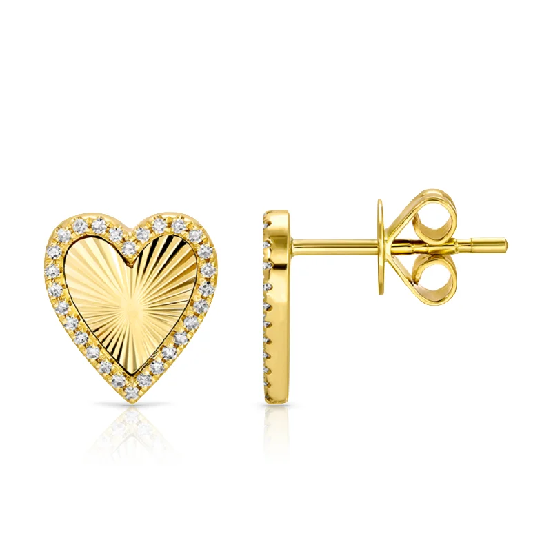 Women’s minimalist earrings-Fluted Diamond Heart Studs