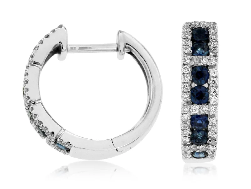 Women’s heart-shaped earrings-Sapphire & Diamond Huggy Earrings