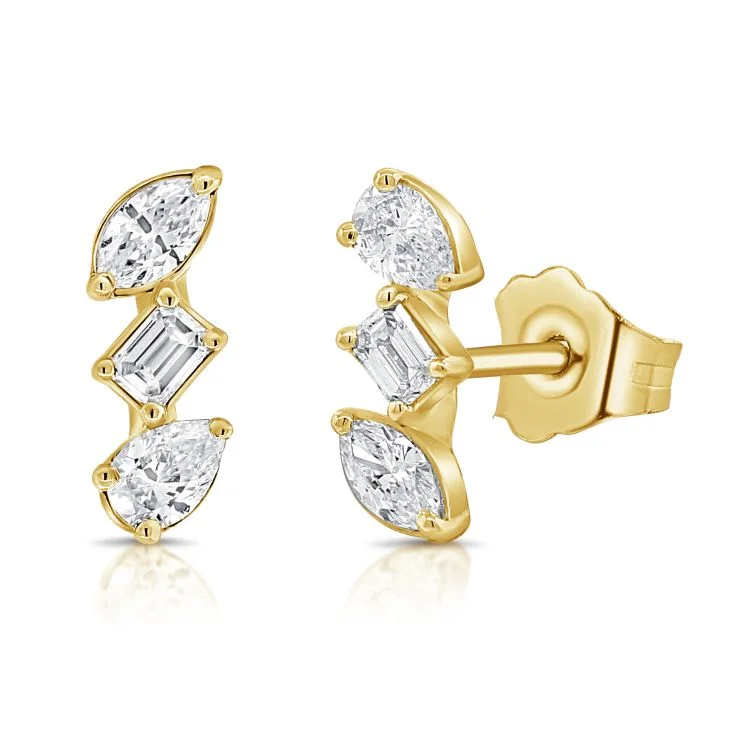 Women’s personalized gemstone earrings-Mixed Shapes Trio Diamond Studs