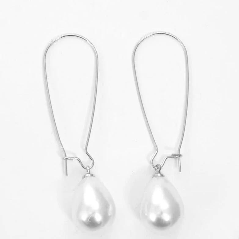 Women’s dangling earrings with gemstones-Teardrop Pearl Kidney Silver Wire Earrings