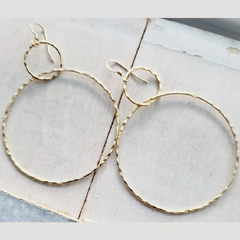 Women’s geometric earrings-Gold Large Hammered Circle Earrings