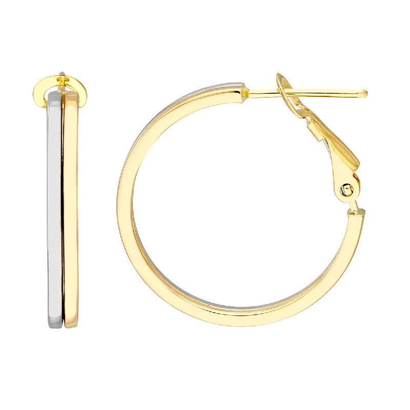 Women’s mismatched earrings-Medium Two-Tone Gold Hoop Earrings