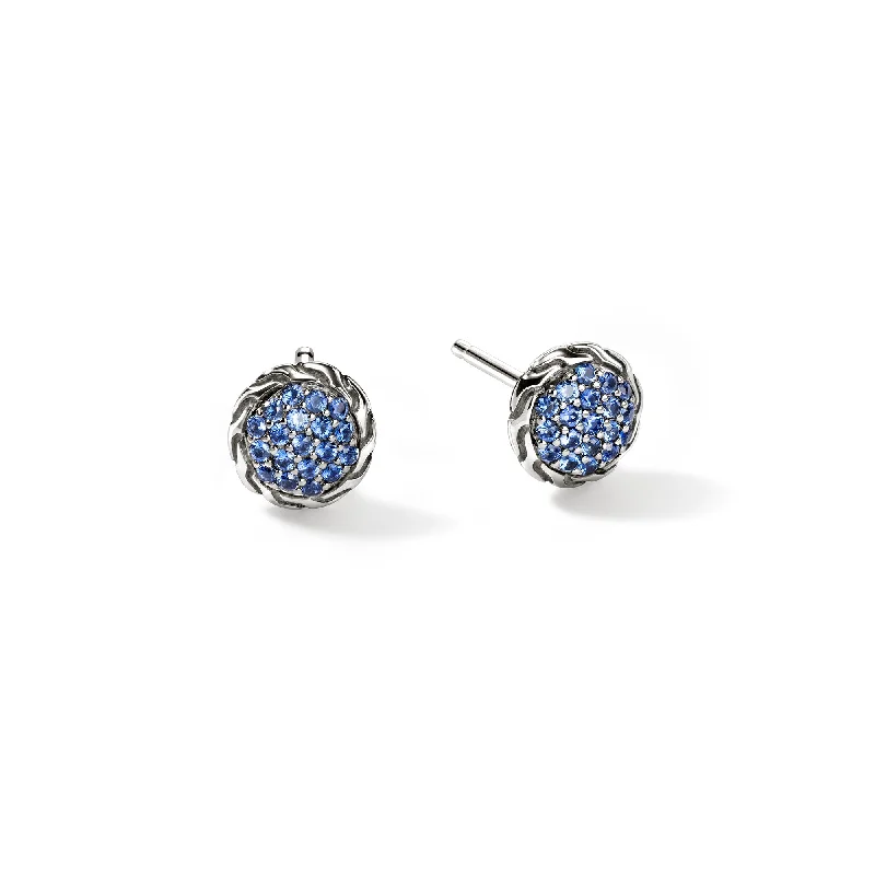 Women’s large pearl earrings-John Hardy Essential pave blue sapphire post earring