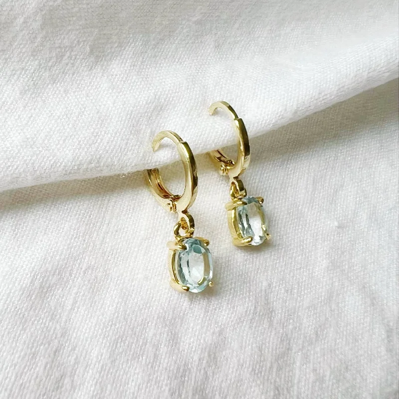 Women’s unique earrings-Laguna Blue CZ Huggie Hoops Earrings Gold Filled