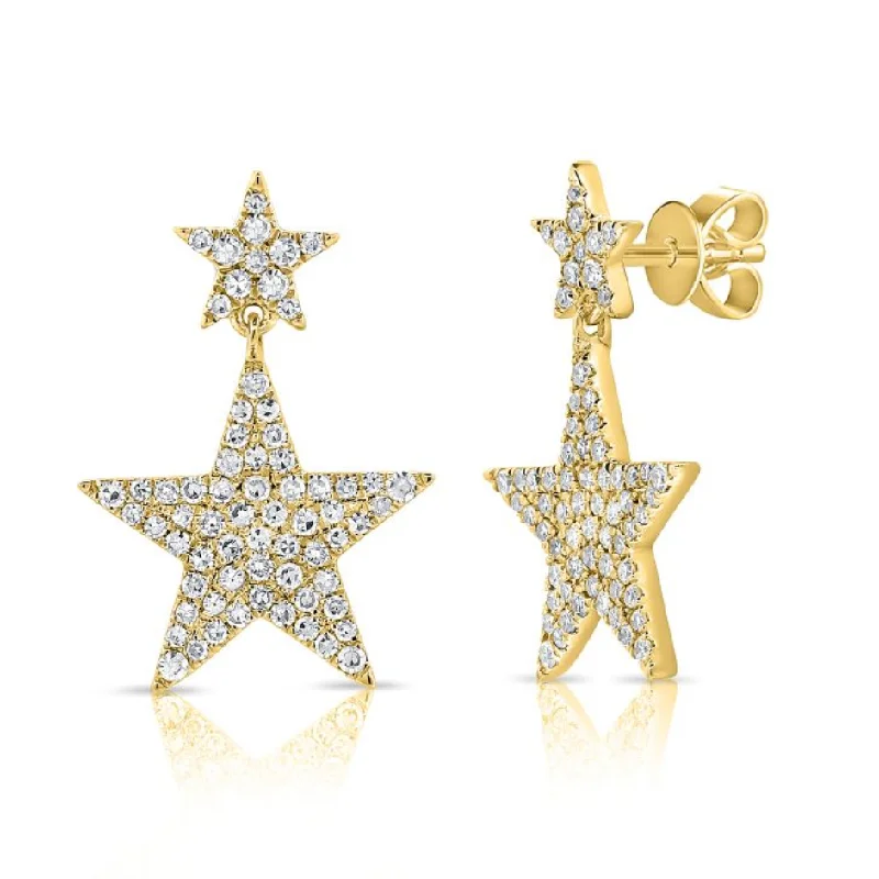 Women’s chunky earrings-Double Star Diamond Studs